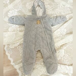 Wippette Gray Quilted Baby Hooded One-Piece with Teddy Print Lining